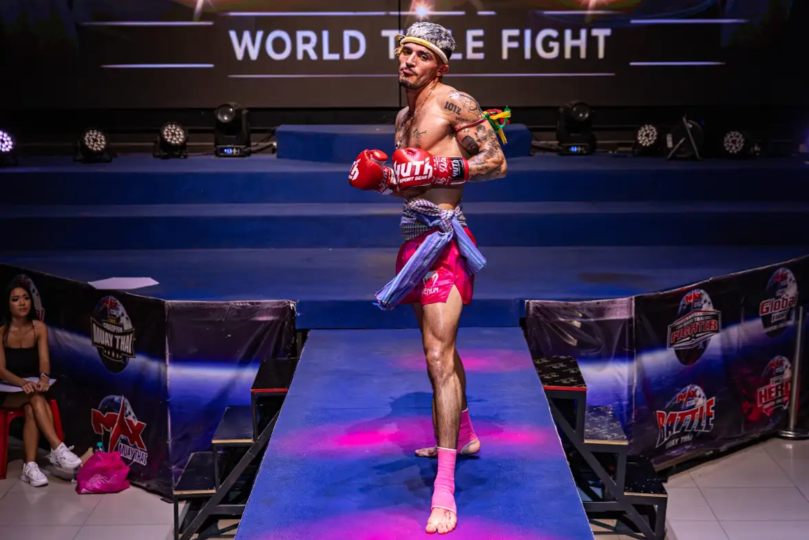 A fighter walks the ramp to the ring